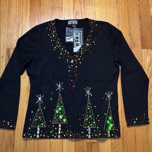 Vintage Black Sweater with Christmas Tree Design
